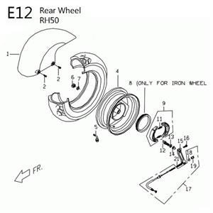 E12 - Rear Wheel for 50cc 2-Stroke Genuine RH
