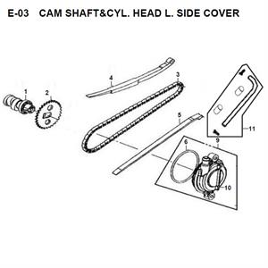 E03 - Camshaft, Cylinder Head Cover for 50cc Lance Scooters